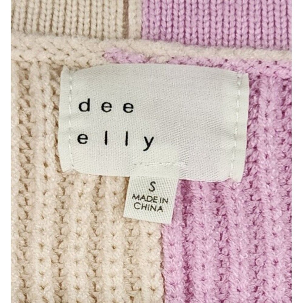 Dee Elly Sweater Womens Small Multi Color Block V Neck Knit Preppy Drop Shoulder - Picture 9 of 13